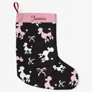 Söt Pudel Rosa och svart Liten Julstrumpa