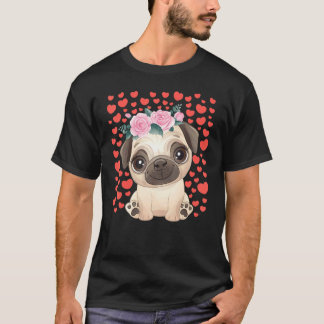 Söt Pug Alla Hjärtans Dag Rött Hjärta S Hundar T Shirt