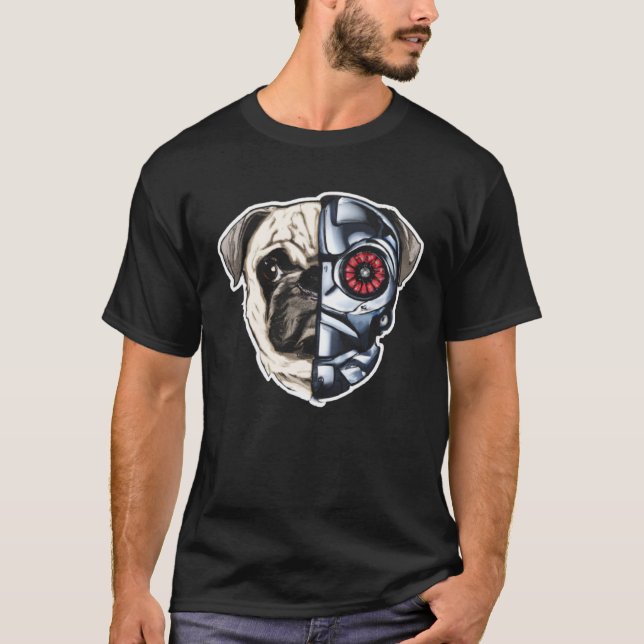 Söt Pug-ansikte med robotmask för Pug T Shirt (Framsida)
