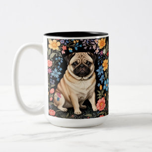 Söt Pug Elegant Blommig Två-Tonad Mugg