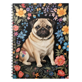 Söt Pug Elegant Färgrik Blomma Anteckningsbok