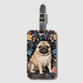 Söt Pug Elegant Färgrik Blomma Bagagebricka
