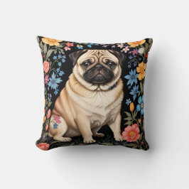 Söt Pug Elegant Färgrik Blomma Kudde