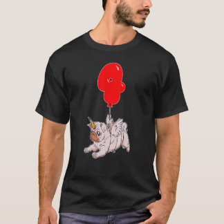 Söt Pug Enhörning 4-års Födelsedag Barn Ballongf T Shirt