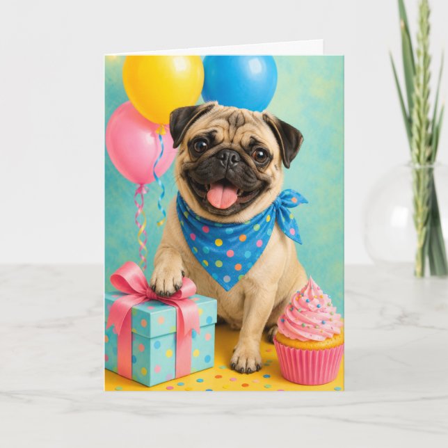 Söt Pug-födelsedag Kort (Framsida)