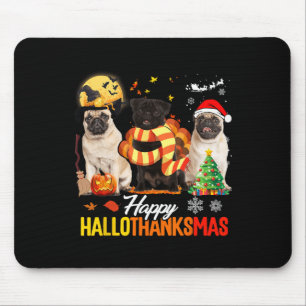 Söt Pug Glad Hallothanksmas Halloween Tackgivnings Musmatta
