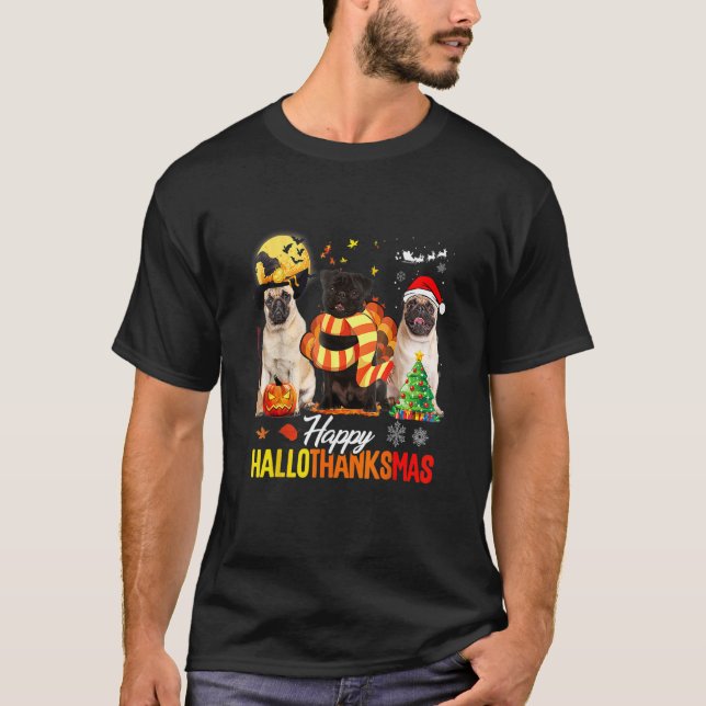 Söt Pug Glad Hallothanksmas Halloween Thanksgiving T Shirt (Framsida)