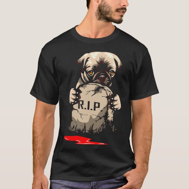 Söt Pug Gravsten 962 T Shirt (Framsida)
