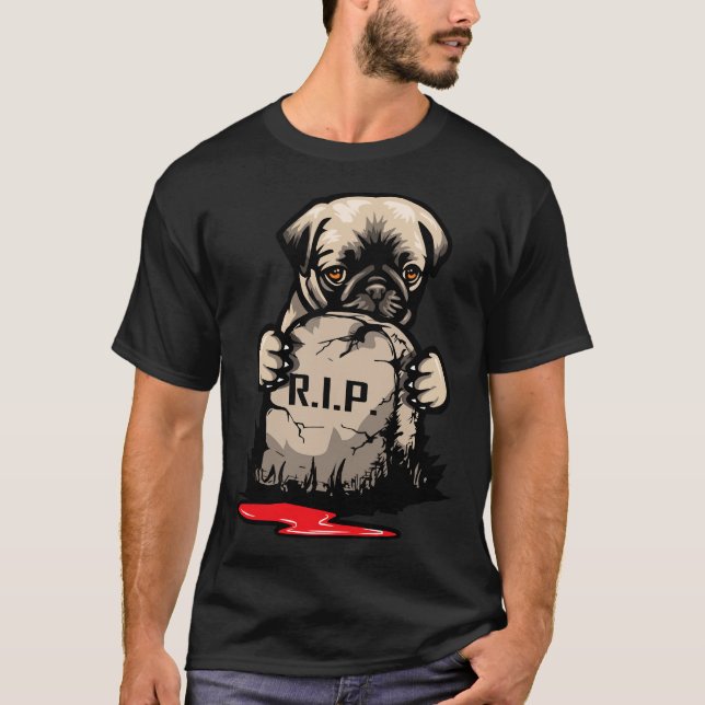Söt Pug Gravsten Klassisk  950 T Shirt (Framsida)