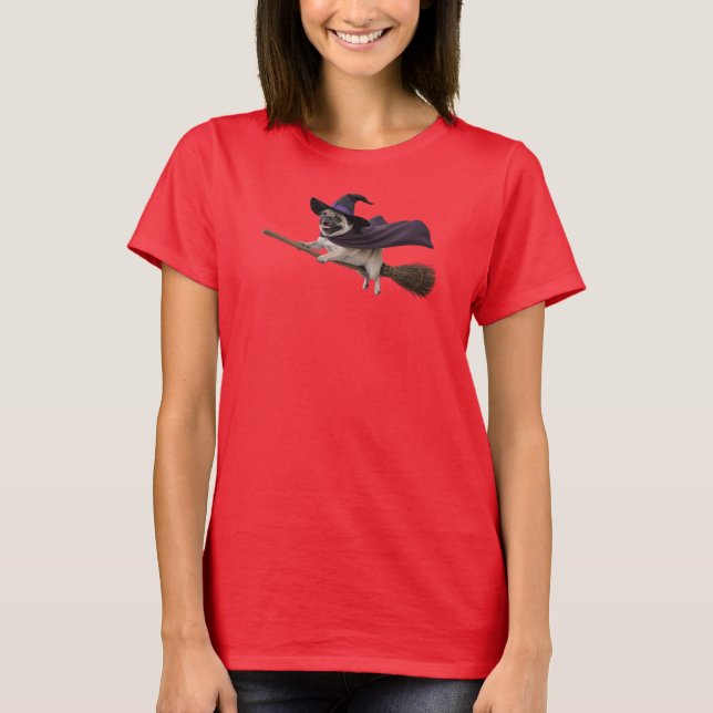 Söt Pug-Häxa T-Shirt (Framsida)