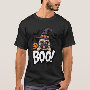 Söt Pug Hekshatt Bats Skum Pumpa Halloween B T Shirt
