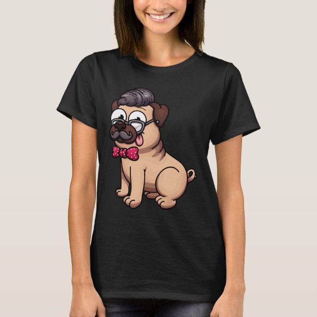 Söt Pug Hipster Klassiker  602 T Shirt (Framsida)