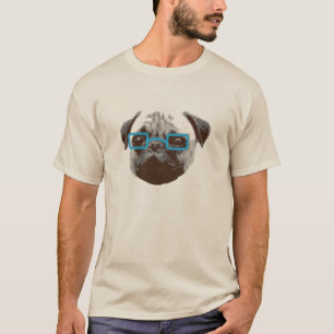 Söt Pug-Hipster med Blå Glasögon T-shirt