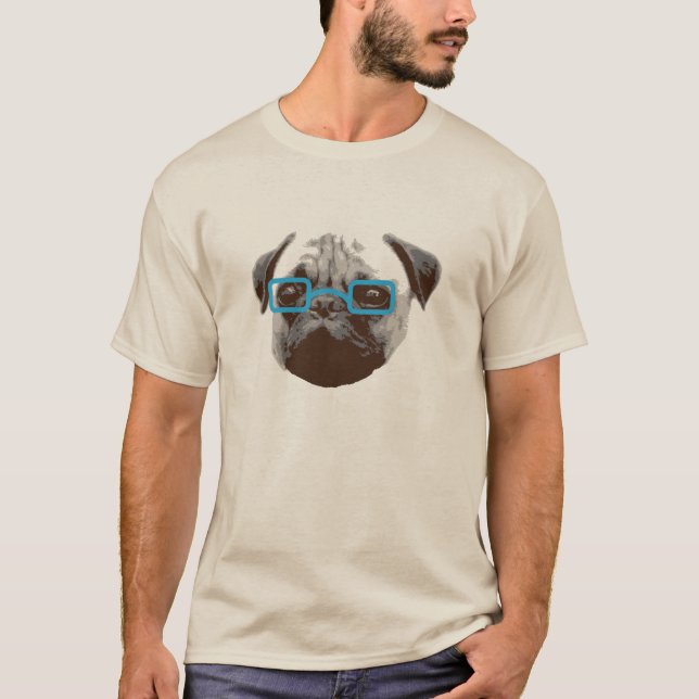 Söt Pug-Hipster med Blå Glasögon T-shirt (Framsida)
