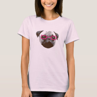 Söt Pug-Hipster med rosa glasögon Tee Shirt