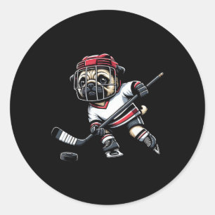 Söt Pug Hockeyspelare Hund För Män Kvinnor Flickor Runt Klistermärke