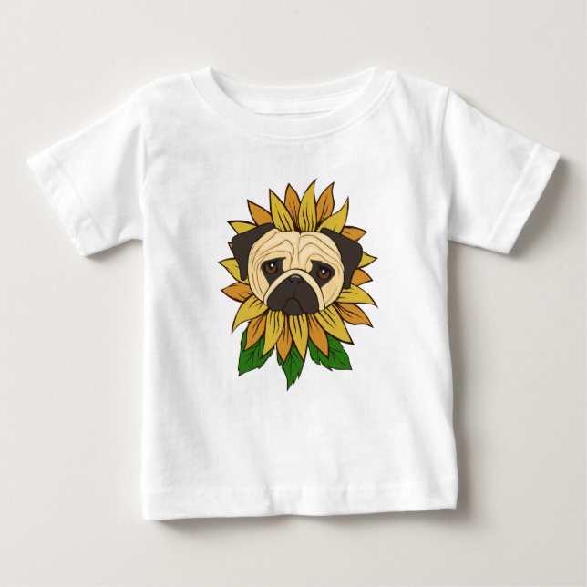 Söt Pug-hund i en solros T Shirt (Framsida)