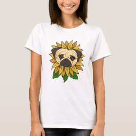 Söt Pug Hund i en Solros T Shirt