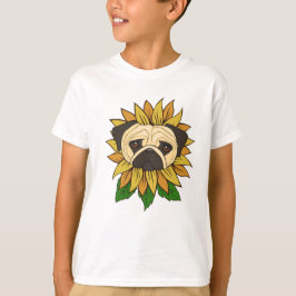 Söt Pug-hund i en solros T Shirt