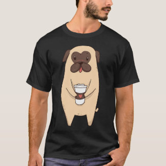 Söt Pug Hund Med Kaffe T Shirt