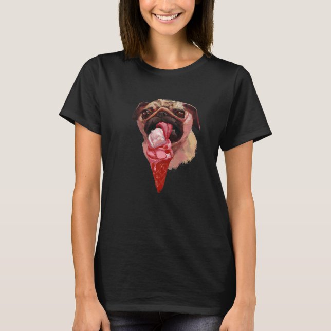 Söt Pug Hund som äter Glass 2 T Shirt (Framsida)