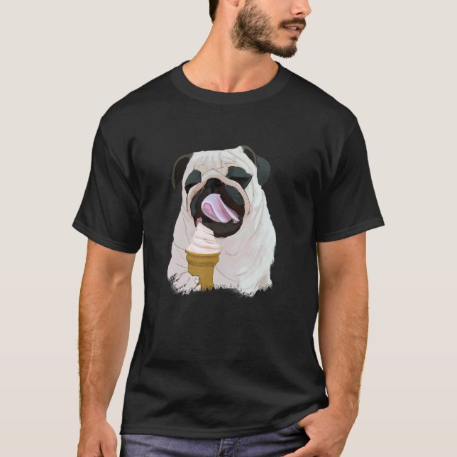 Söt Pug Hund som äter Glass T Shirt (Framsida)
