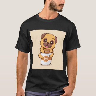 Söt Pug Hund som kramar Kaffe Kopp Tecknad Vektor T Shirt