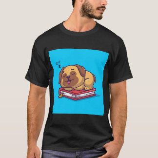 Söt Pug Hund som sover på bokserie Cartoon Vektor T Shirt