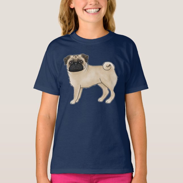 Söt Pug Hundras Design Mops Illustration T Shirt (Framsida)