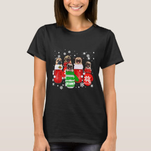 Söt Pug I Handskor Santa Jul Rolig Pyjamas Xm T Shirt