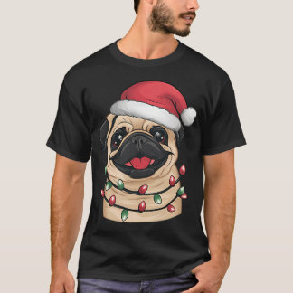 Söt Pug I Julhatt - Rolig T Shirt