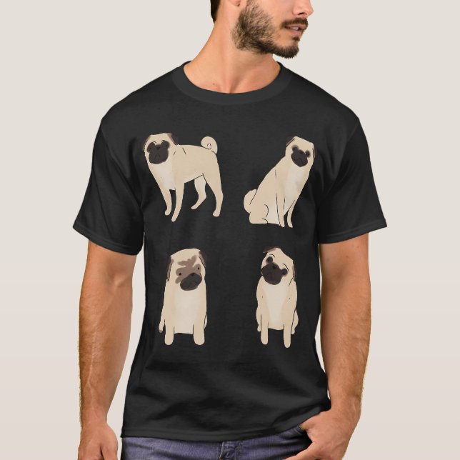 Söt Pug-illustrationspaket T Shirt (Framsida)