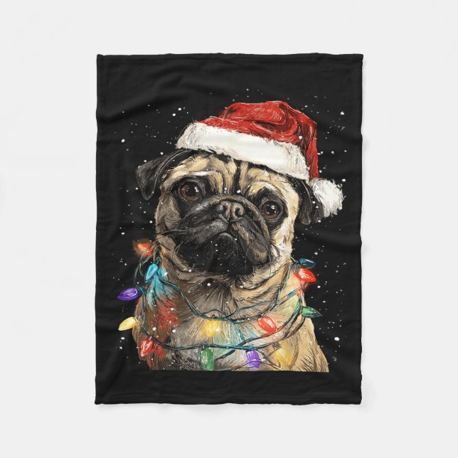 Söt Pug Jul  Fleecefilt (Framsidan)