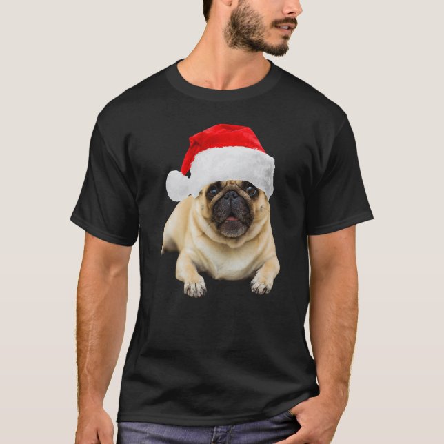 Söt Pug Julhatt Pugs Bild Jul Hund T Shirt (Framsida)