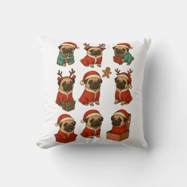 Söt Pug Julkollektion Kudde (Framsida)