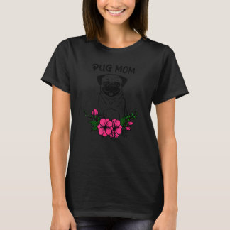 Söt Pug Mamma Hund Mödrar Husdjur Hund Vårblomma T Shirt