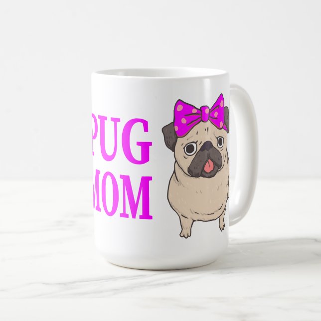 Söt Pug-mamma Tecknad Valp Pug Kaffemugg (Framsida höger)