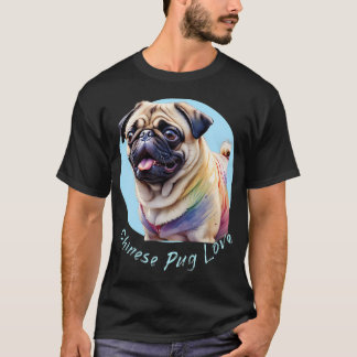 Söt Pug med inslag av regnbågsfärger i akvarell T Shirt