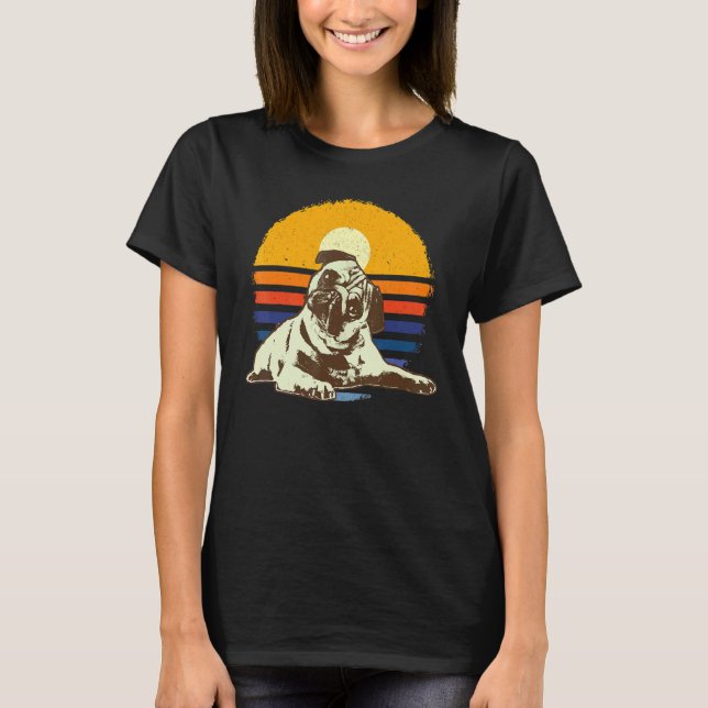 Söt Pug Mops Carlin Hundras Retro T Shirt (Framsida)