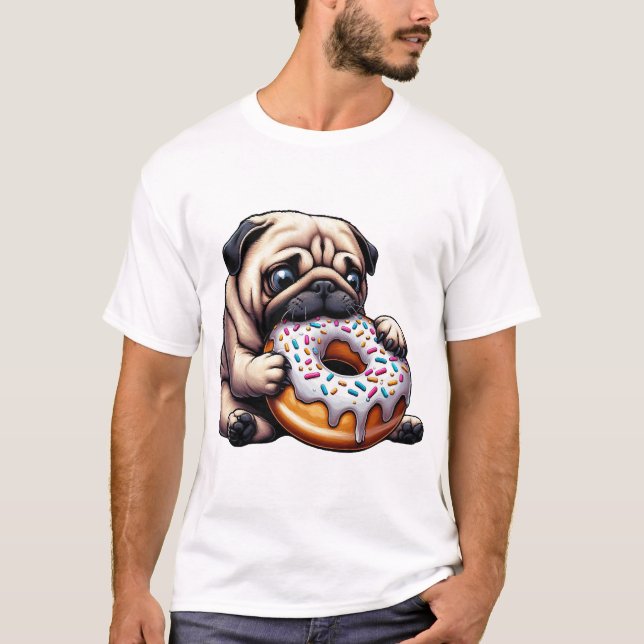 Söt pug-munk serie rolig mumsande t shirt (Framsida)