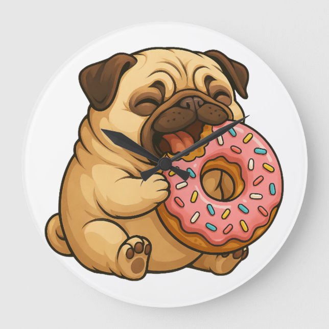 Söt pug-munk serie rolig munching  stor klocka (Framsida)
