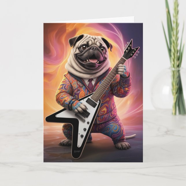Söt Pug Rockstjärna Kort (Framsida)