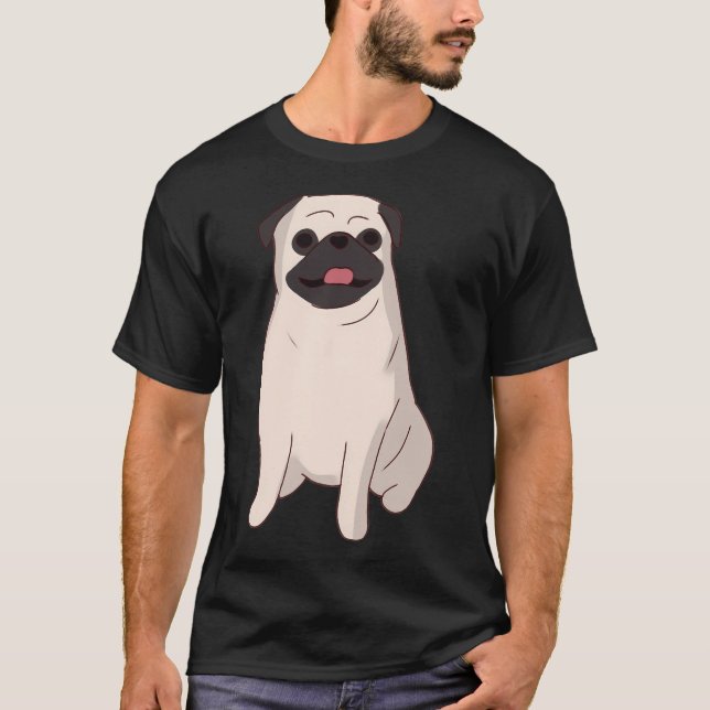 Söt Pug sittande T Shirt (Framsida)