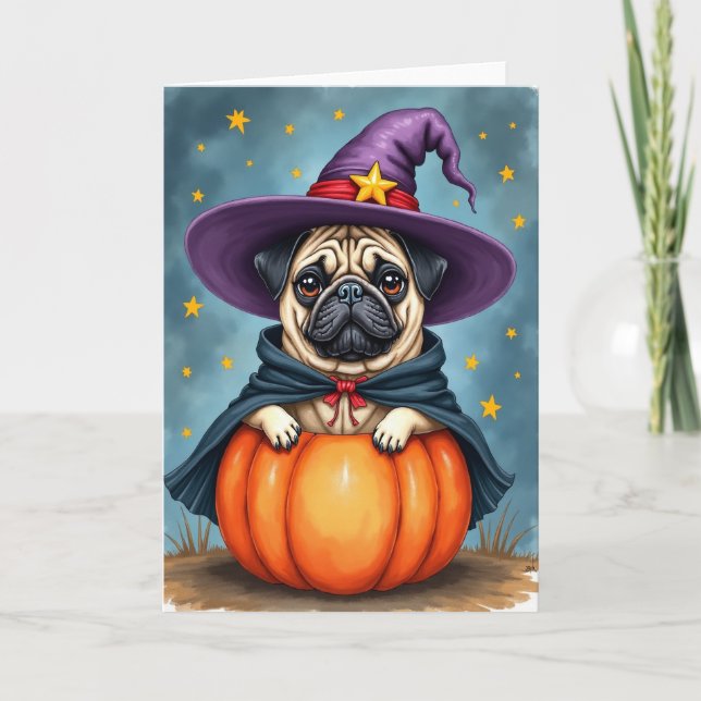 Söt Pug Trollkarl Kort (Framsida)