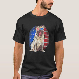 Söt Pug USA Flagga Solglasögon Vintage 4:e Juli P T Shirt