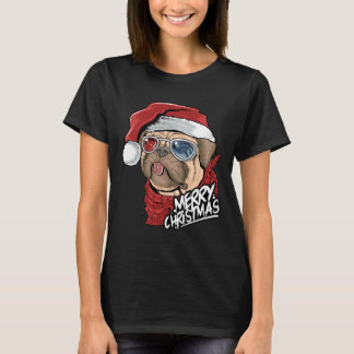Söt Pug-valp Hund Jultomten Jul Klassisk T Shirt