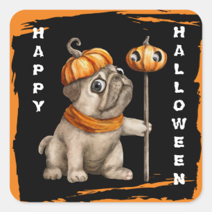 Söt Pug-valp Kids Halloween Fyrkantigt Klistermärke