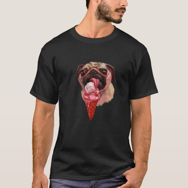 Söt Pug-valp som äter Glass  2 T Shirt (Framsida)
