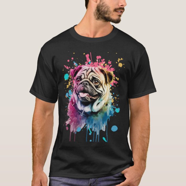 Söt Puggle Vattenfärg T Shirt (Framsida)