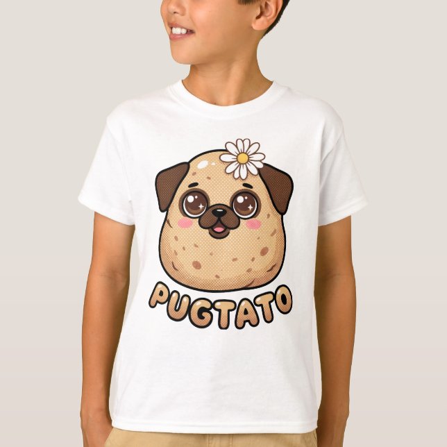Söt Pugtato Rolig Pug Potatis Puns Kawaii Barn T-S T Shirt (Framsida)